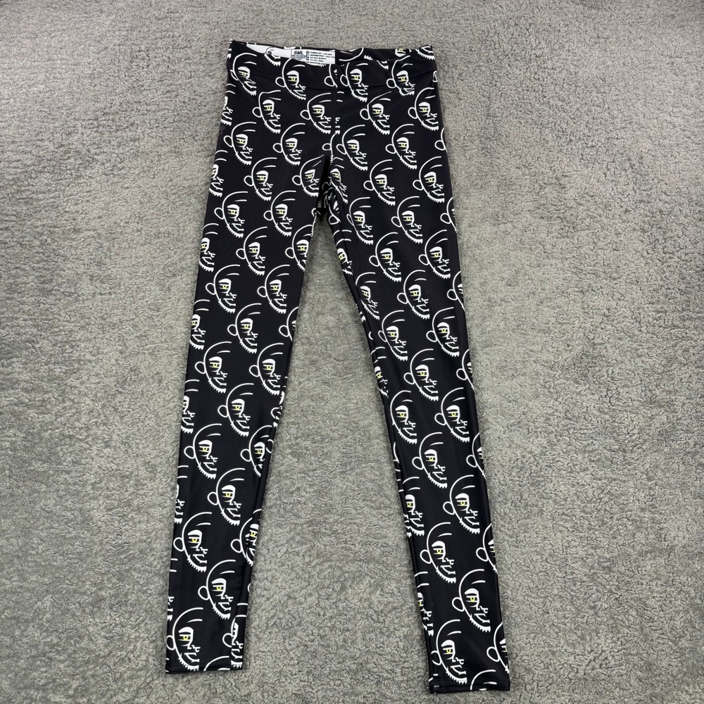 SML Graphic Face Print Athletic Leggings Black White Yellow Mens Womens Small